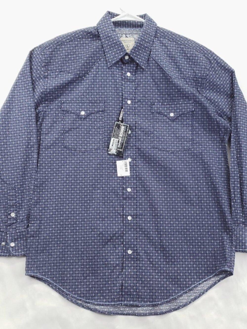 NEW Panhandle Slim Rough Stock Shirt Men L Western Pearl Snap Stretch Flip Cuffs